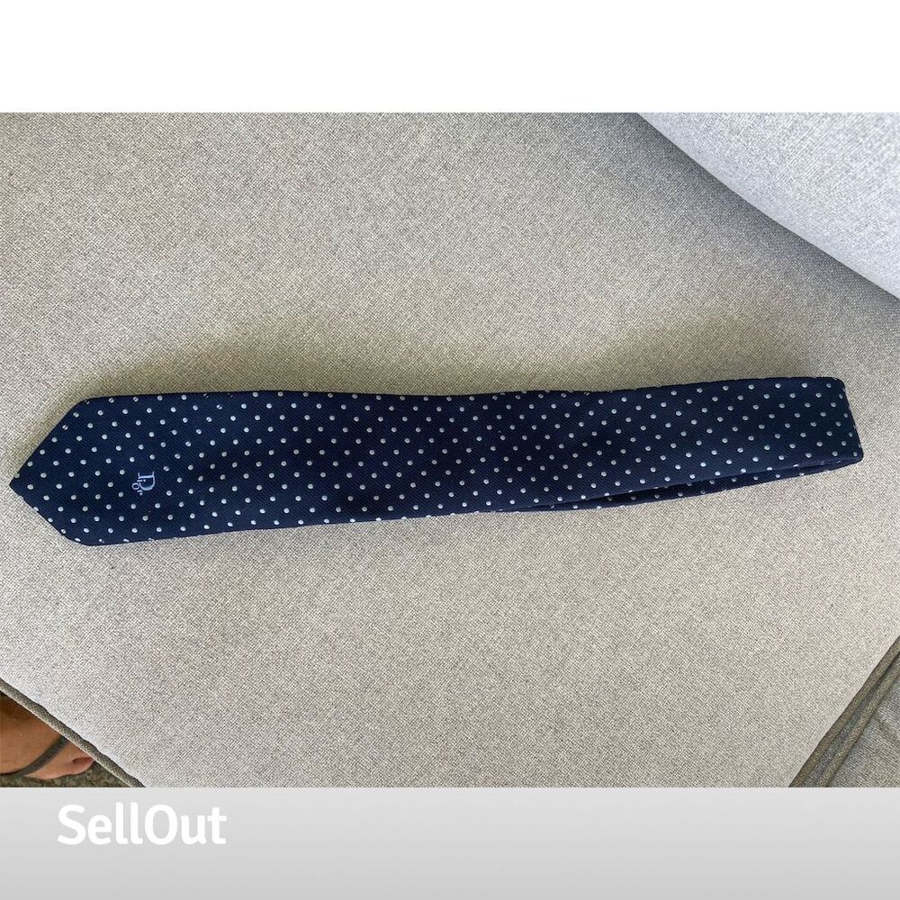 Vintage Christian Dior Men's Navy Blue Polka Dot Necktie - Picture 2 of 4